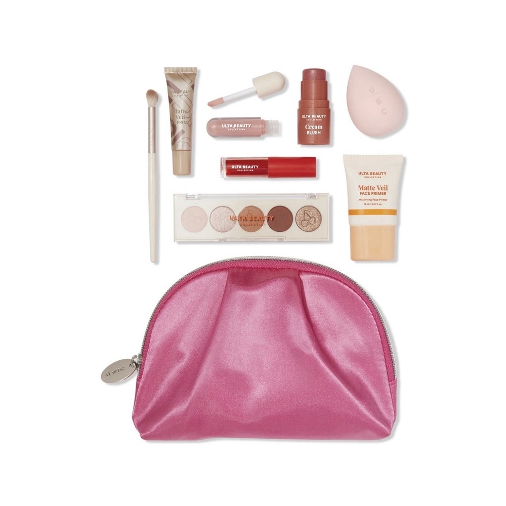 NWT ULTA BEAUTY COLLECTION 9‎ PC MAKEUP SET PINK POUCH BAG EYESHADOW BLUSH TOOLS